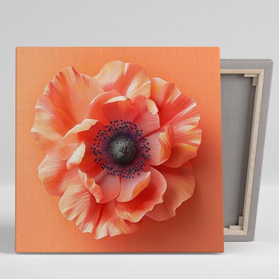 Poppy Wall Art Or Poster Contemporary Floral Decor Living Room Bedroom Office Entryway Vibrant Coral Orange Pink Red Art Print
