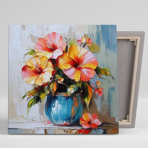 Hibiscus Art Or Poster Floral Coastal Rustic Decor Vibrant Living Room Bedroom Dining Room Sunroom Wall Art Tropical Palette