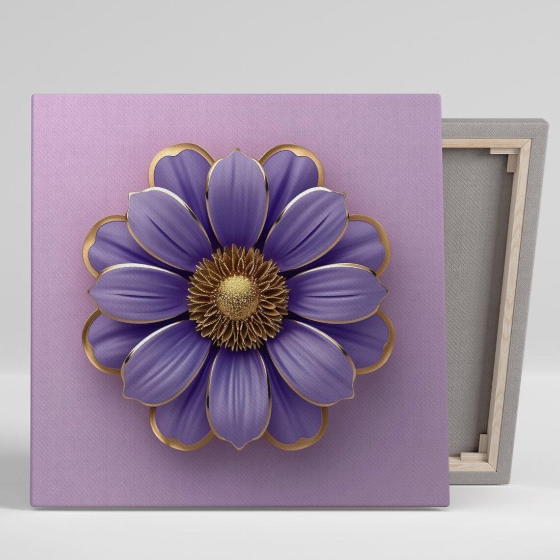Purple Daisy Gold Trimmed Petals Ornate Gold Center Floral Poster