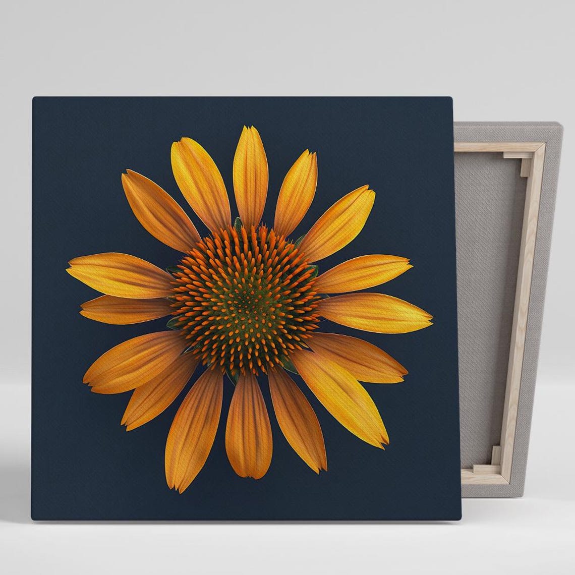 Golden Coneflower Macro on Navy Blue Modern Floral Art Wall Poster