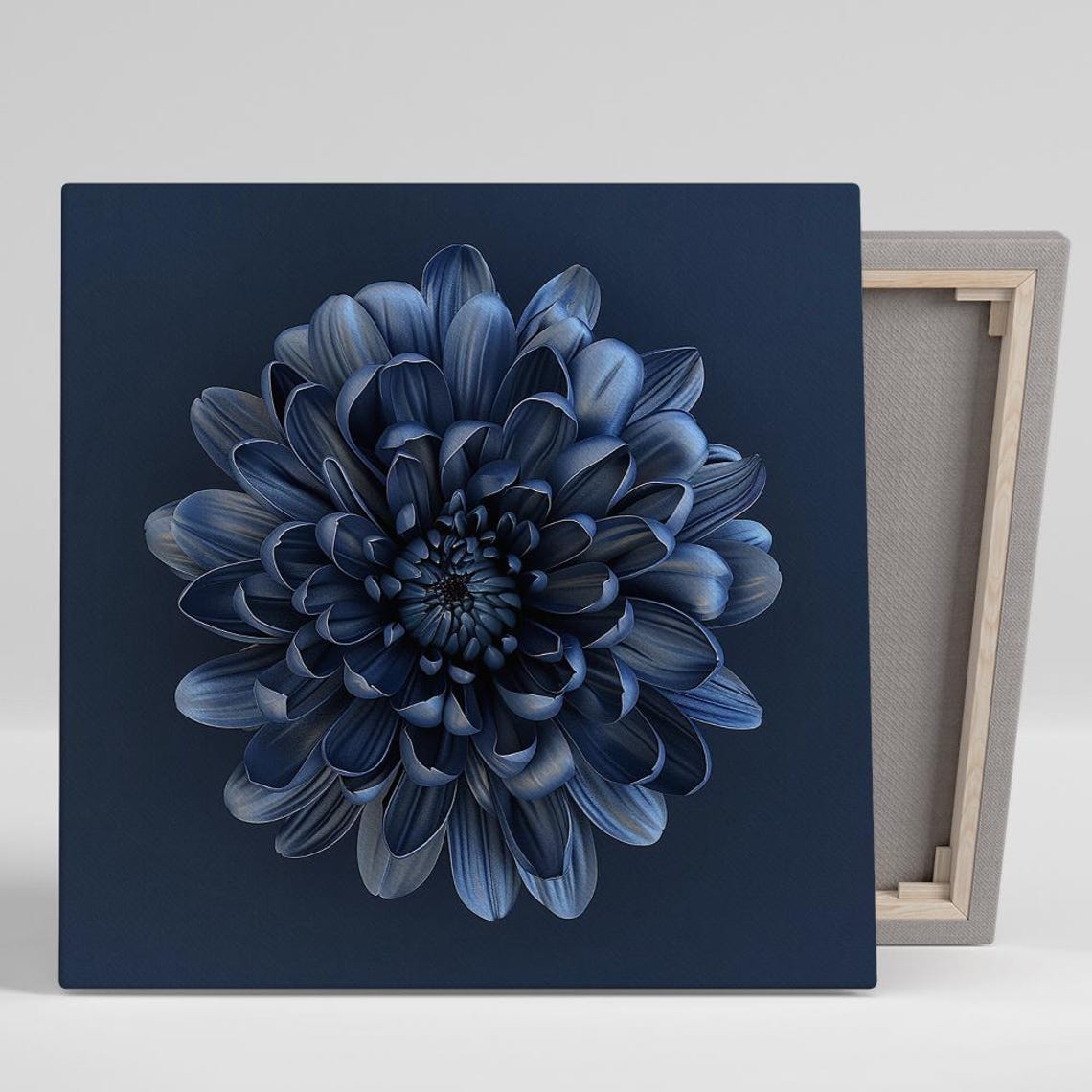 Navy Blue Chrysanthemum Macro Bloom Minimalist Floral Art Poster