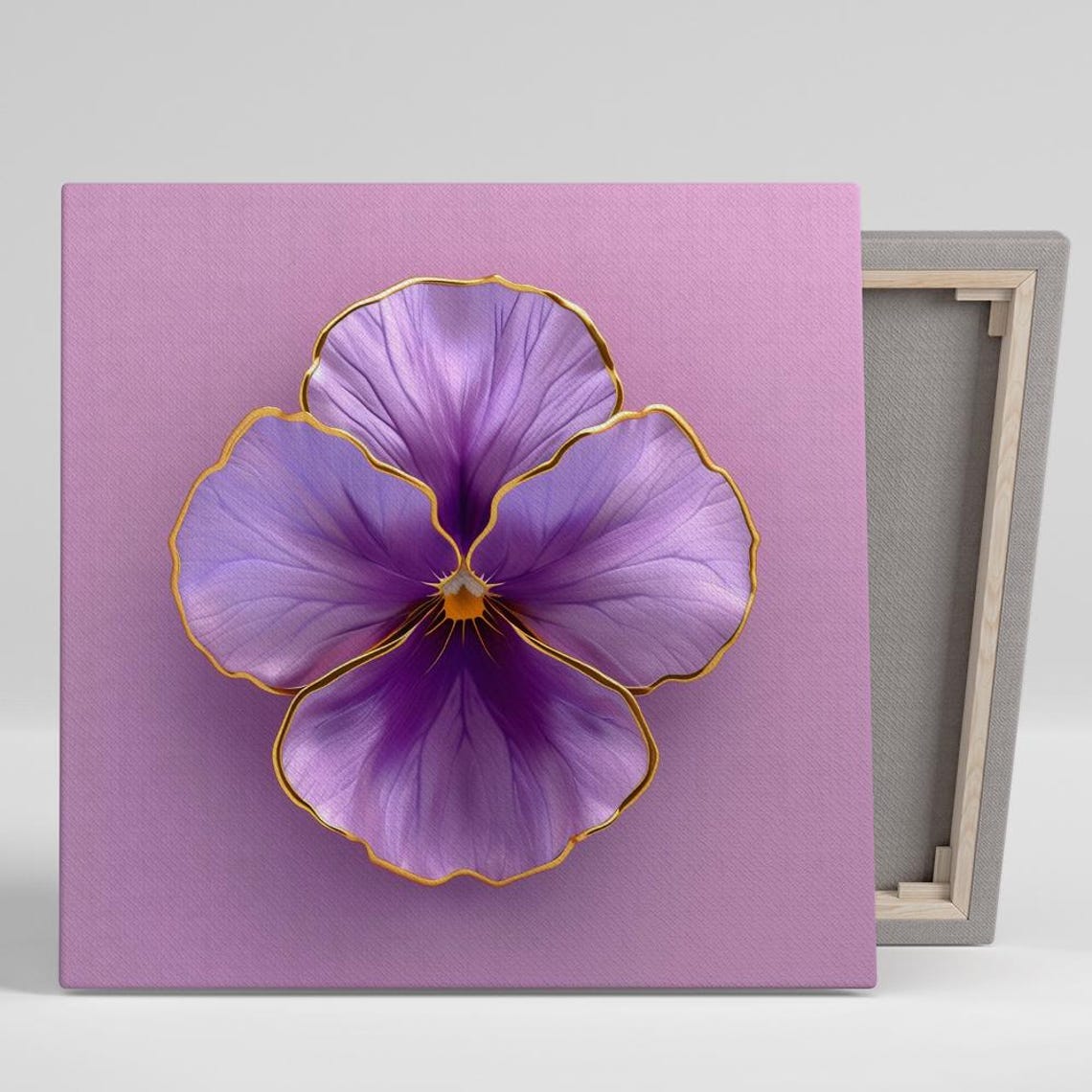 Purple Pansy Gold Edged Petals Mauve Background Floral Art Poster