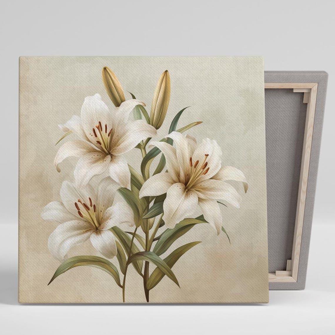 White Lily Vintage Botanical Illustration Cream Background Art Poster