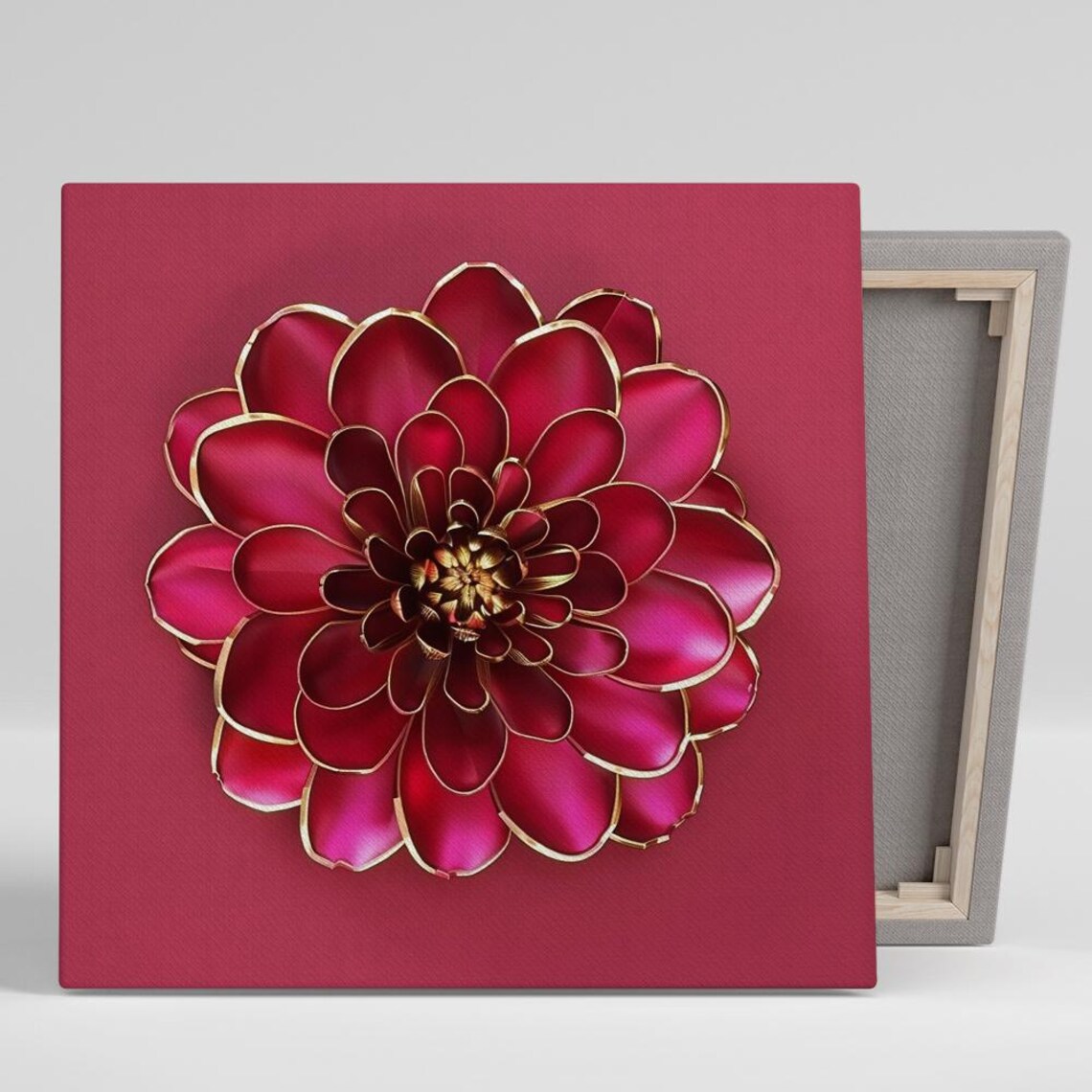 Crimson Dahlia Gold Trimmed Petals Glamorous Floral Bloom Poster