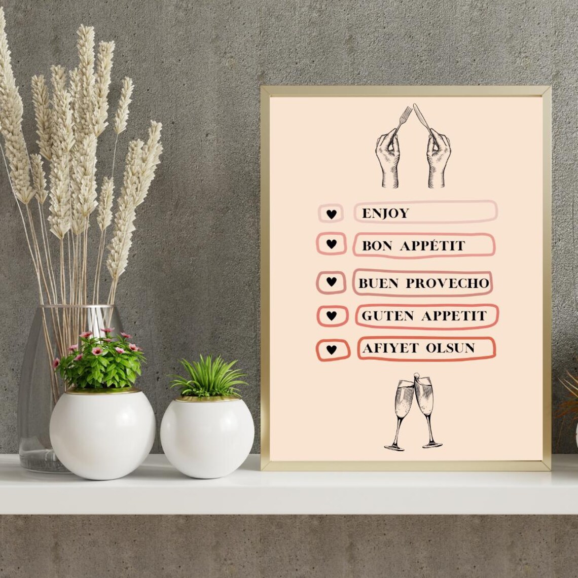 Enjoy The Meal, Multilingual Dining Art Print