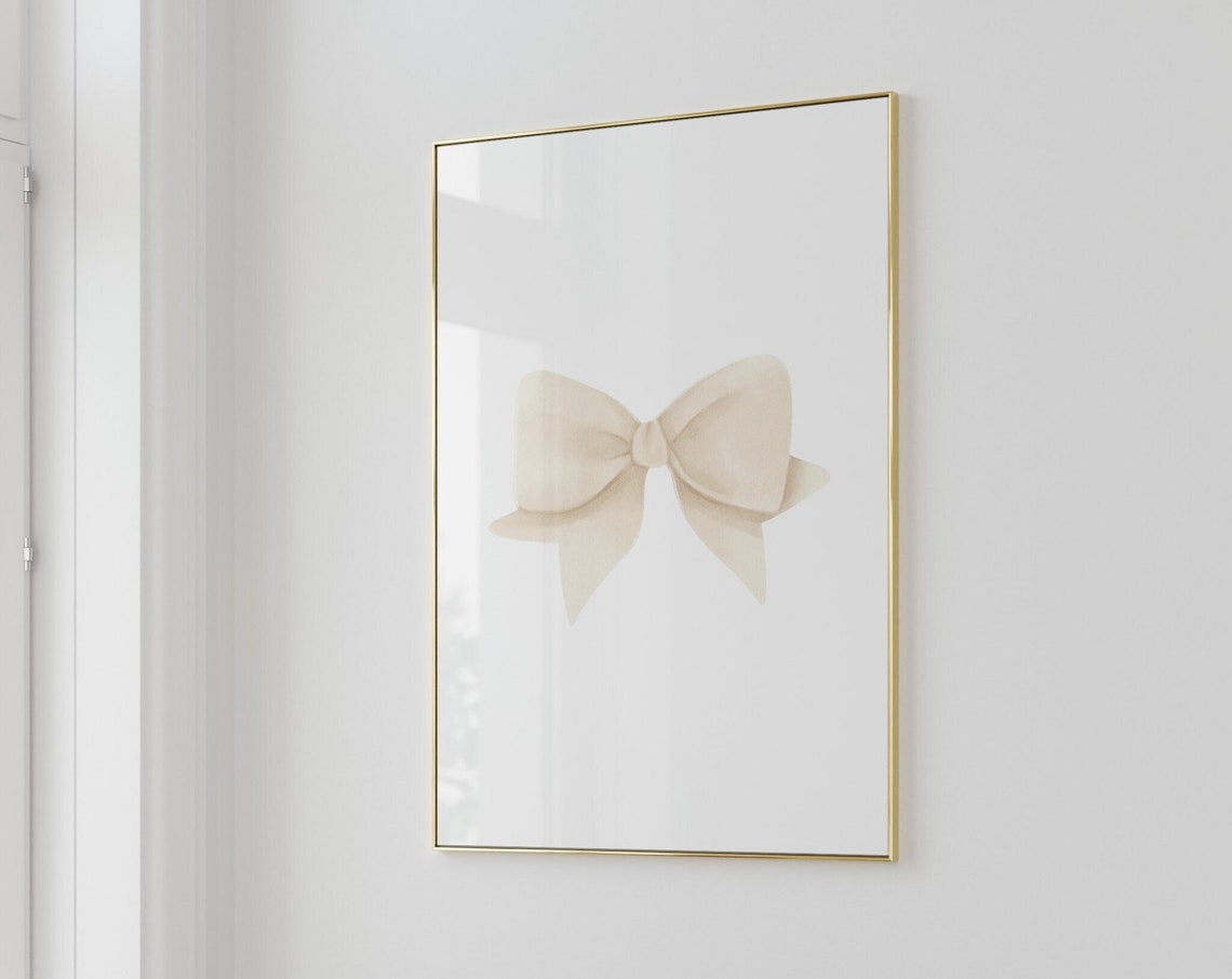 Beige Watercolor Bow Single Neutral Coquette Bedroom Wall Art - Image 3