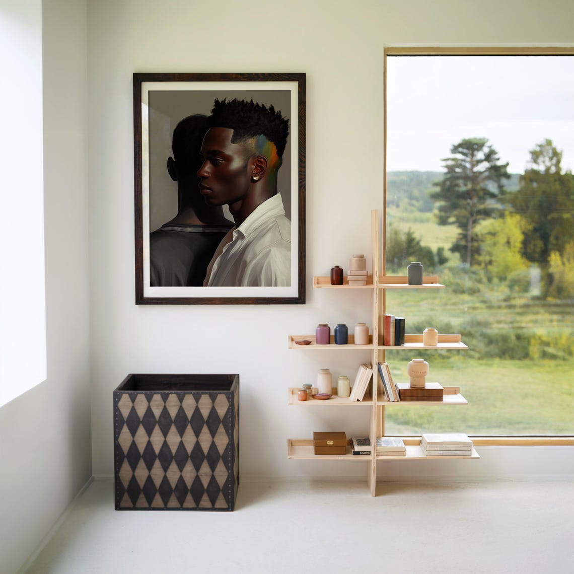 Black Man Portrait With Rainbow Painted Hair Modern Art Poster
