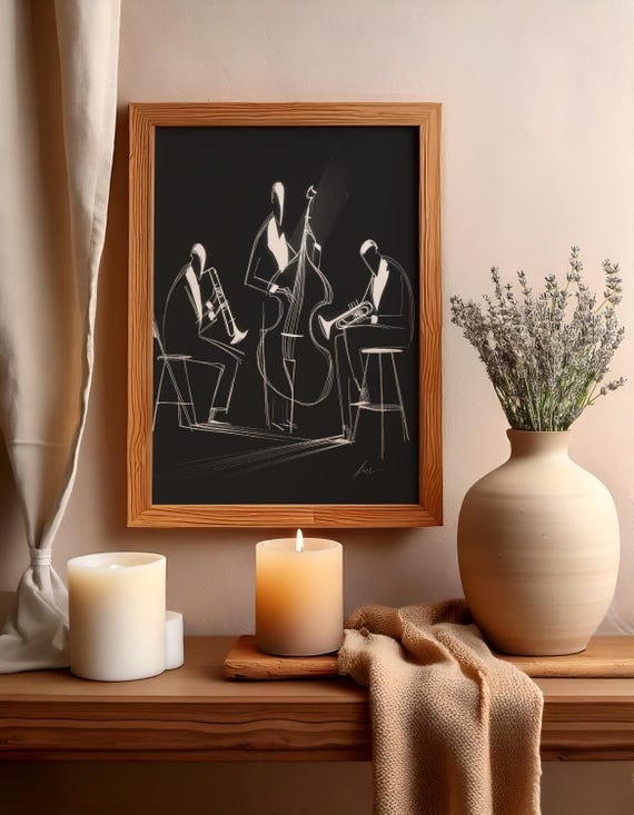 Jazz Band Wall Art Musical Trio Print Musicians Sketch Abstract Poster Home Decor Music Lovers Gift
