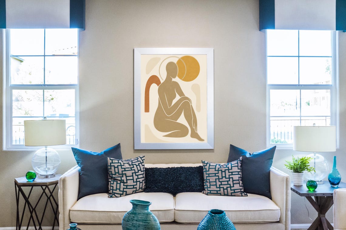 Boho Wall Art Nude Female Silhouette Modern Minimalist Print Neutral Tones Abstract Line Poster Scandinavian Decor - Image 3