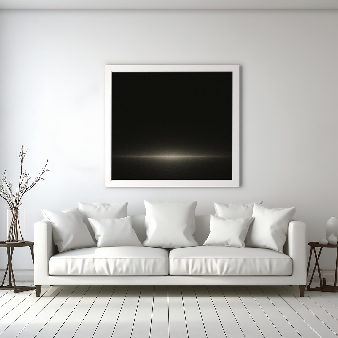 Black Minimalist Horizon Painting Dark Abstract Light Zen Wall Poster - Image 3