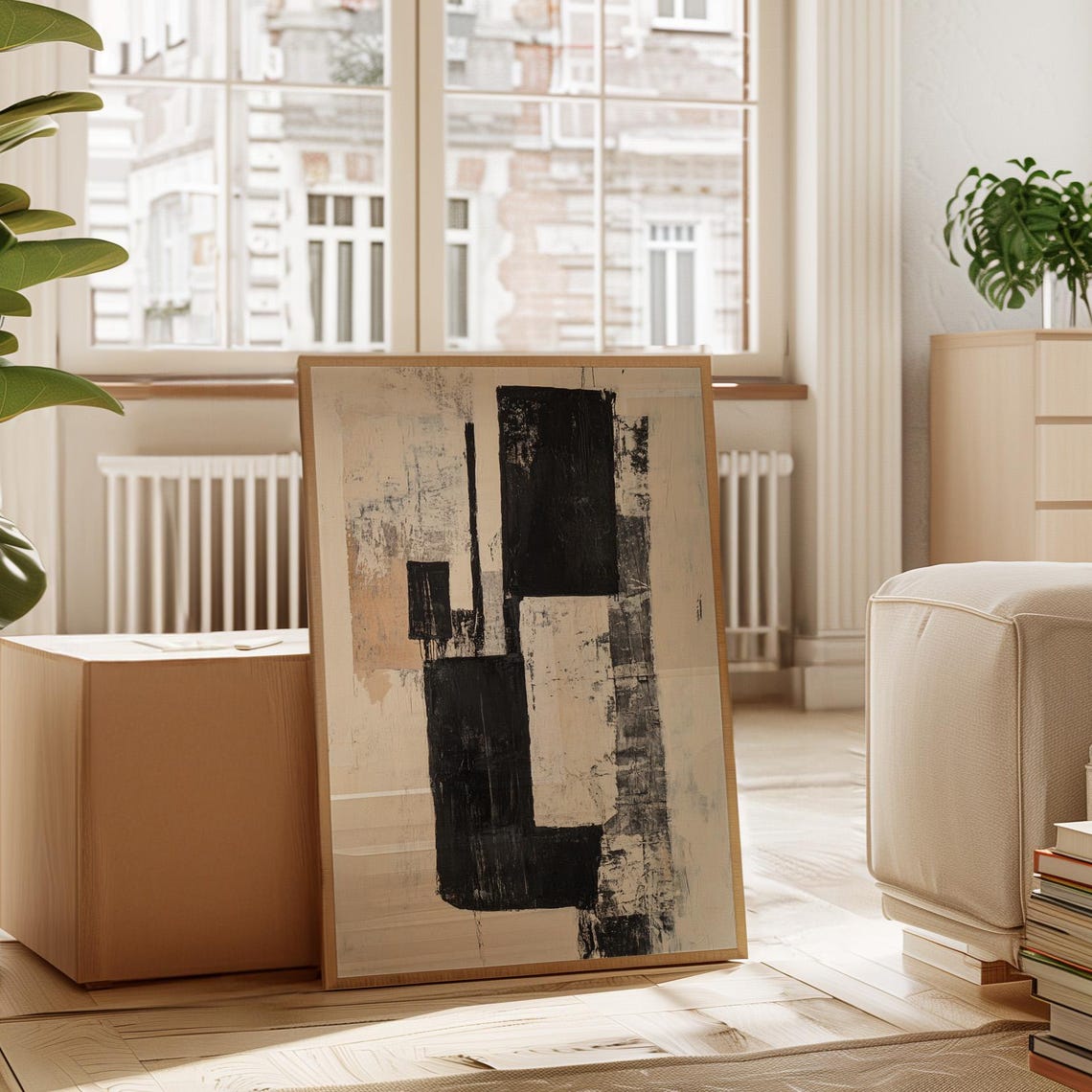 Black And White Abstract Painting Modern Neutral Canvas Wall Art