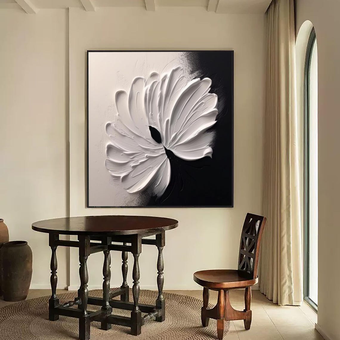 Black White Contrast Flower Relief Minimalist 3D Abstract Poster - Image 3