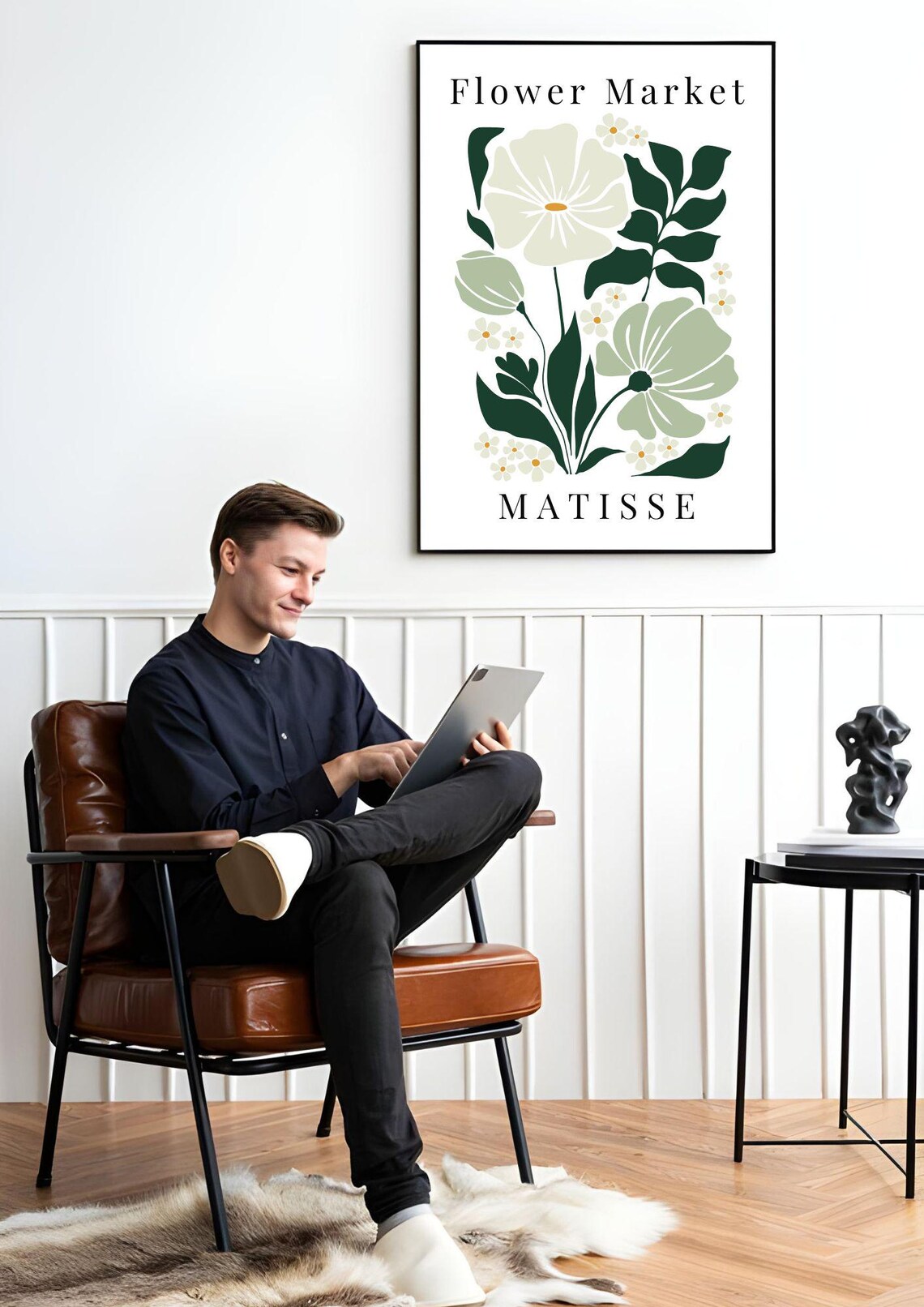 Matisse Flower Market Botanical Illustration Green White Wall Art Poster - Image 2