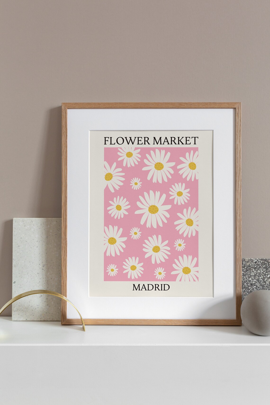 Flower Market Madrid Pink Daisy Botanical Floral Retro Poster - Image 3