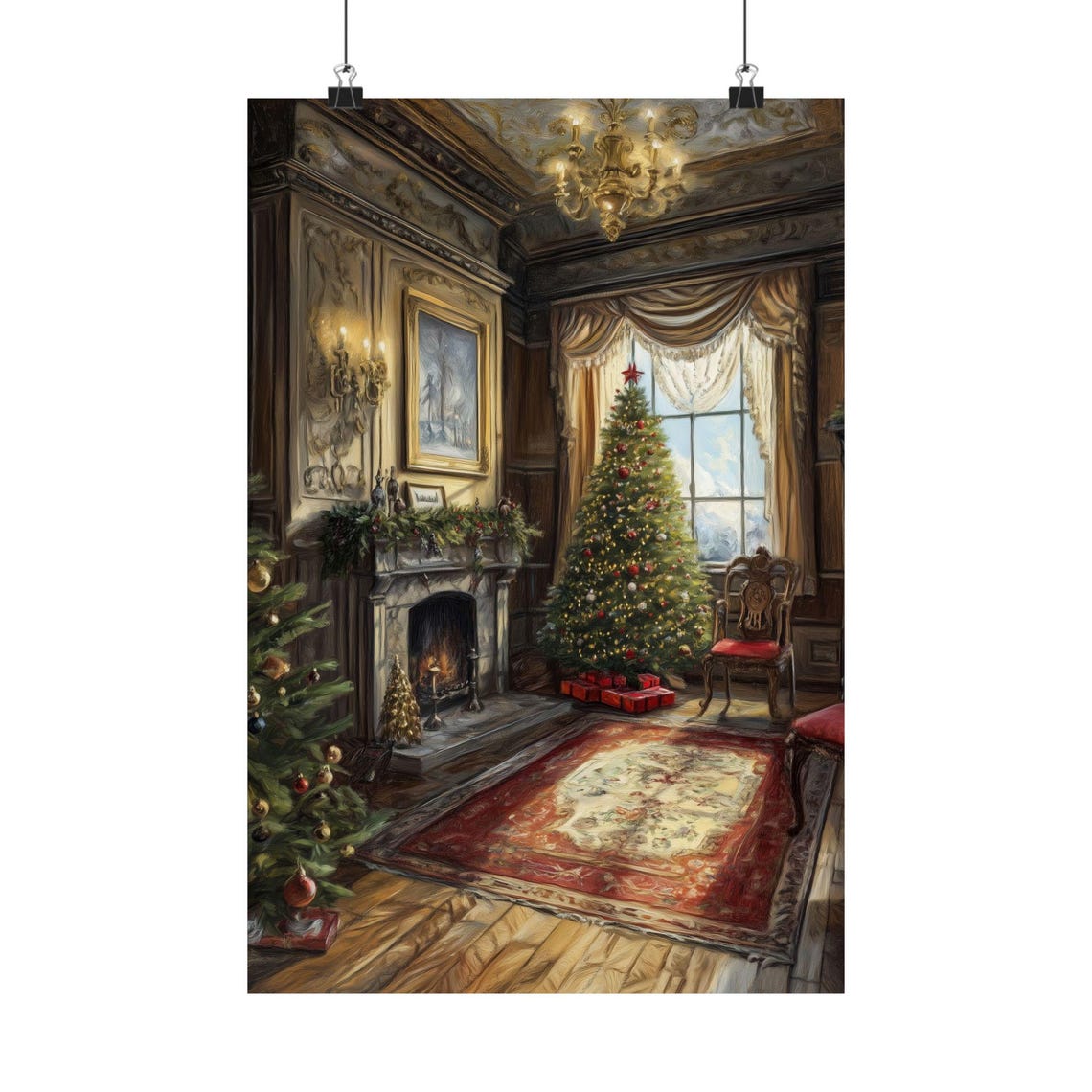 Christmas Room Aesthetic Art Print Vintage Classic Christmas Home Oil Painting Vintage Christmas Gift Academia Cottagecore Living Room - Image 2