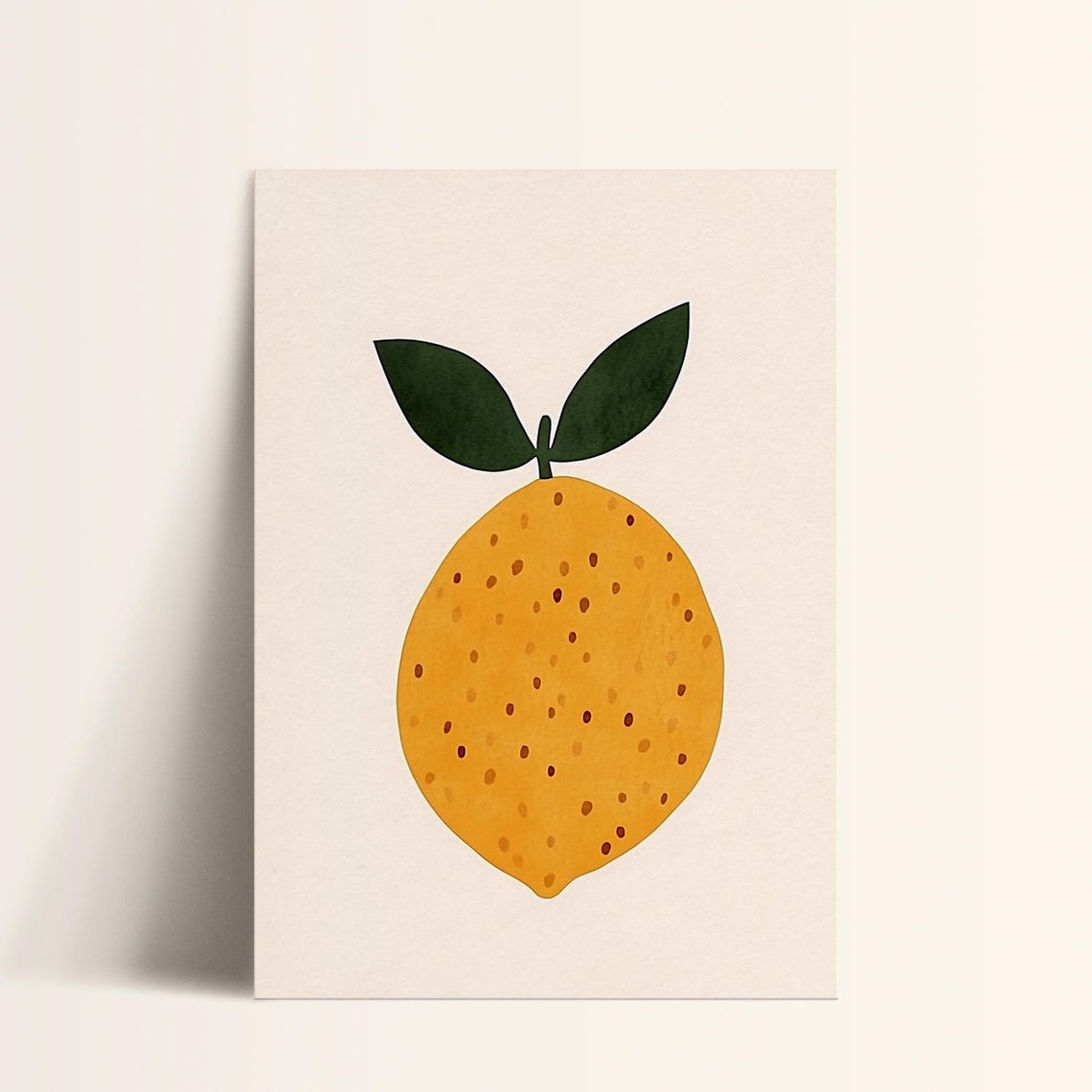 Minimalist Yellow Lemon Green Leaves Modern Kitchen Fruit Art Poster