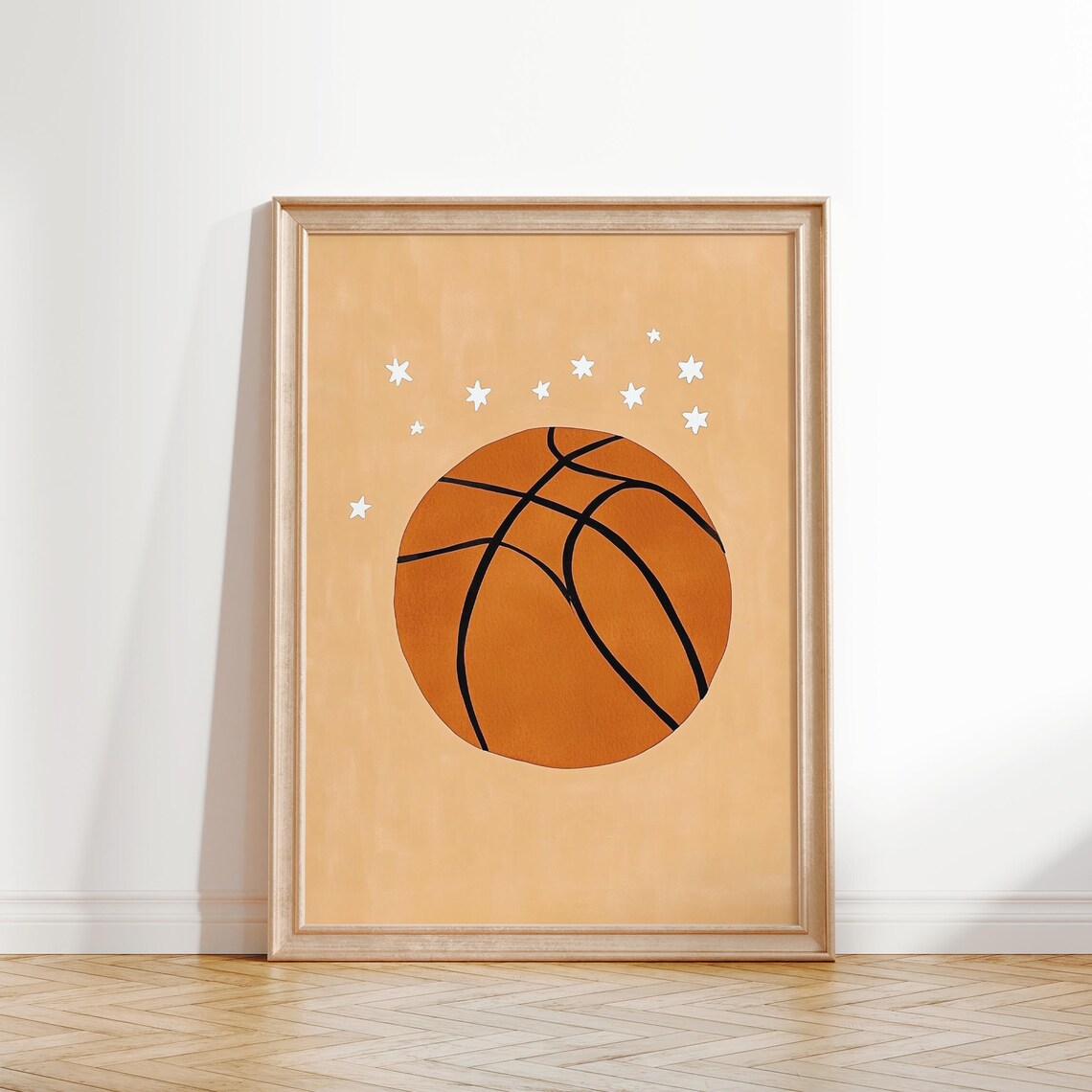 Basketball and White Stars Minimalist Kids Sports Nursery Poster - Image 3