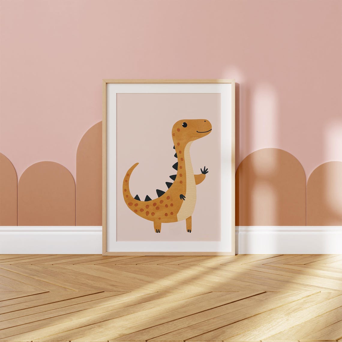 Friendly Waving T Rex Yellow Dinosaur Boys Room Nursery Art Poster - Image 2