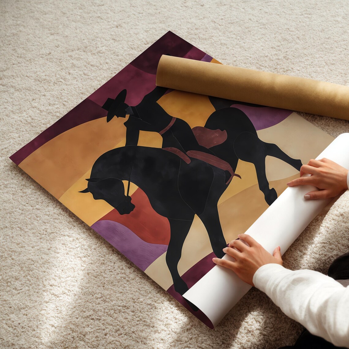 Western Cowboy On Horseback Silhouette Desert Sunset Poster Art - Image 3