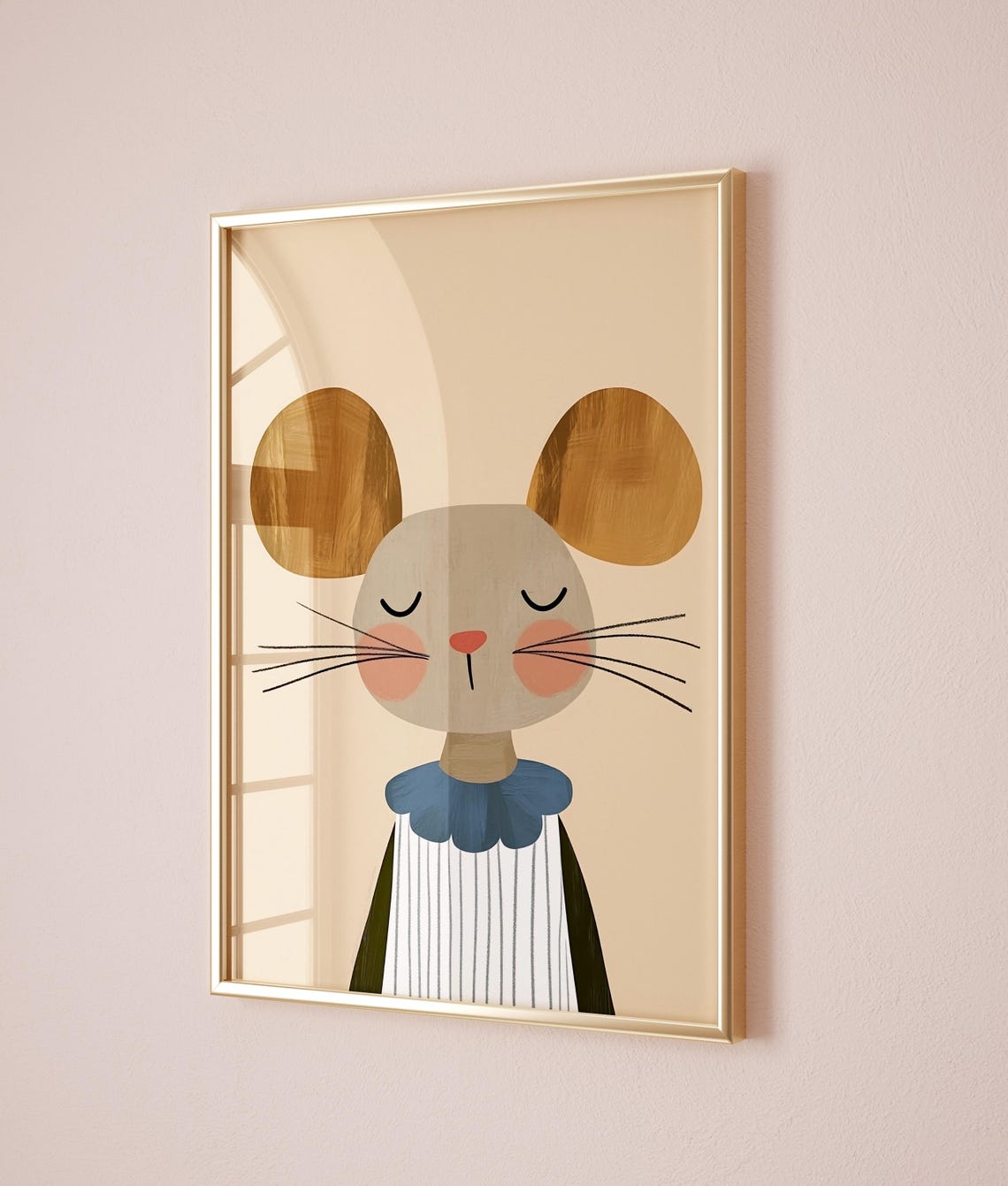 Modern Mouse Print Kids Room Wall Art Scandinavian Nursery Decor Animal Portrait Minimal Style Art - Image 2