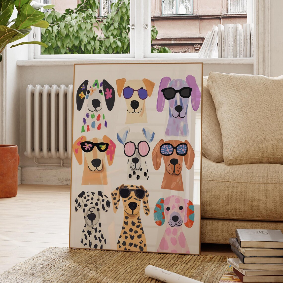 Funny Dogs In Sunglasses Colorful Cool Puppy Faces Animal Wall Art - Image 2