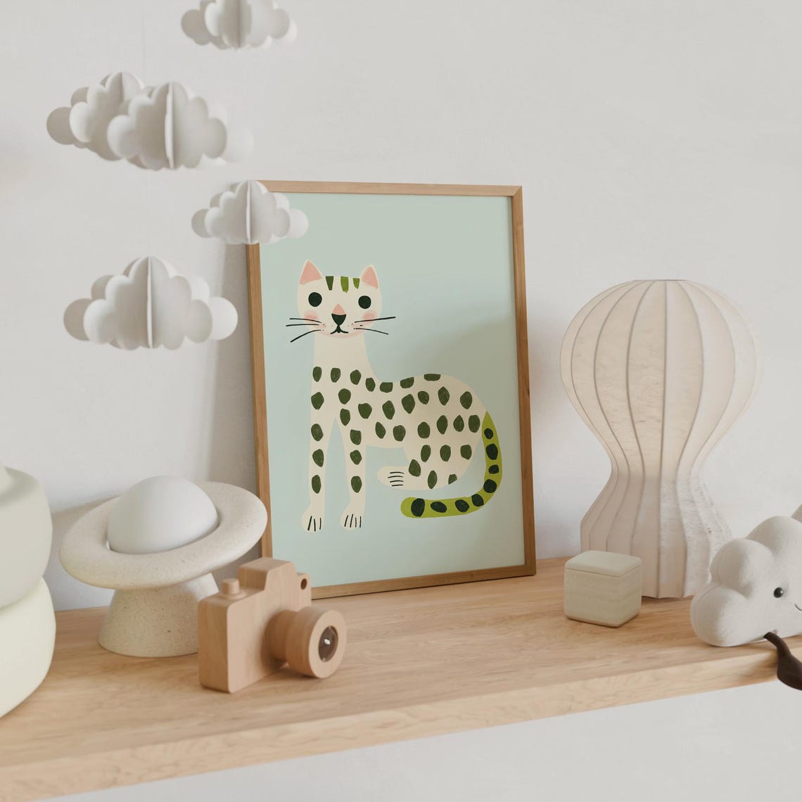 Spotted Leopard Cat Mint Green Background Nursery Art Poster - Image 6