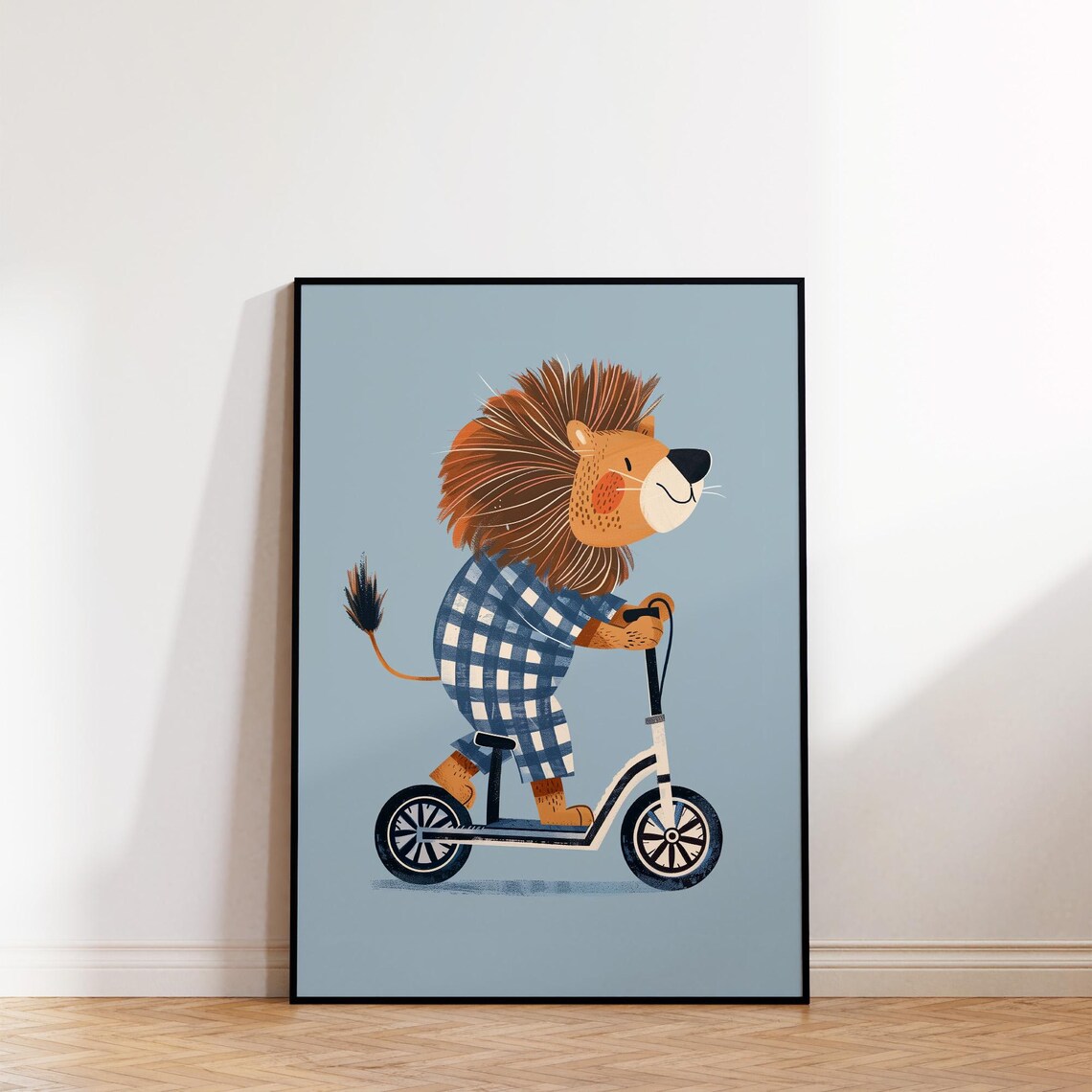 Lion Riding Kick Scooter Playful Cartoon Safari Nursery Kids Poster - Image 2