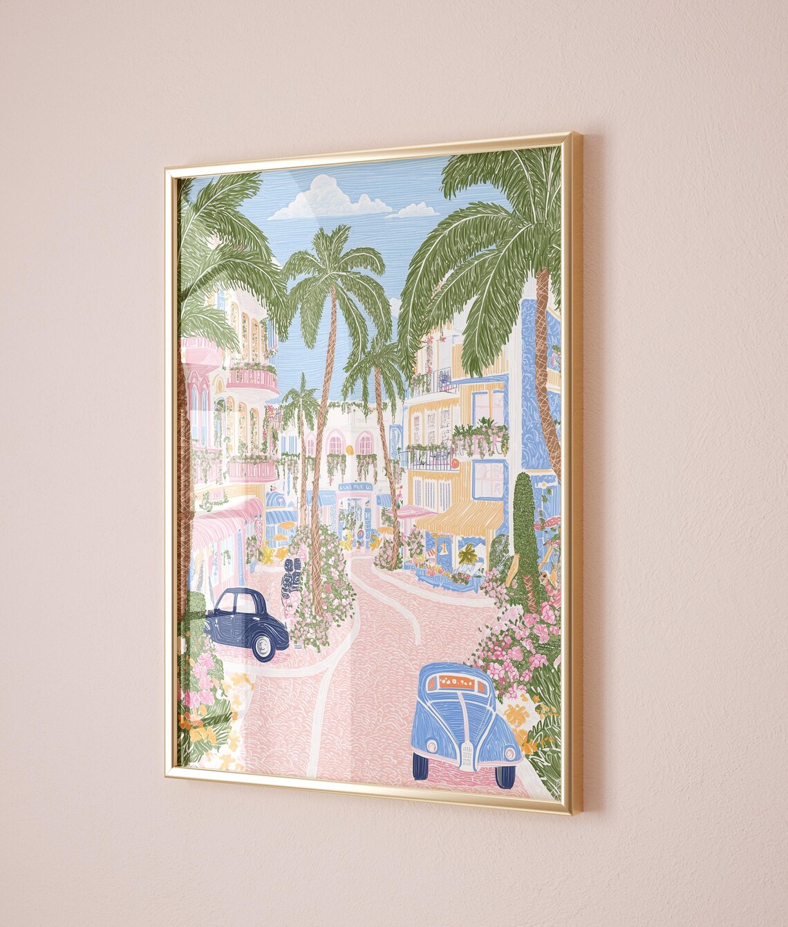 South Beach Miami Art Deco Street Palms Vintage Cars Retro Poster - Image 5