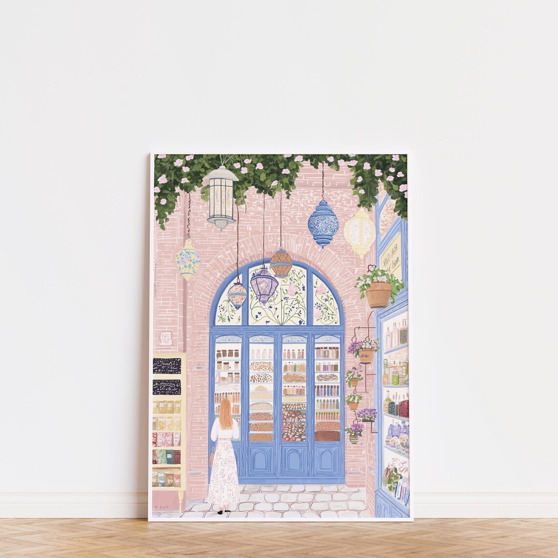 French Patisserie Sweet Shop Blue Doors Hanging Lanterns Poster - Image 3