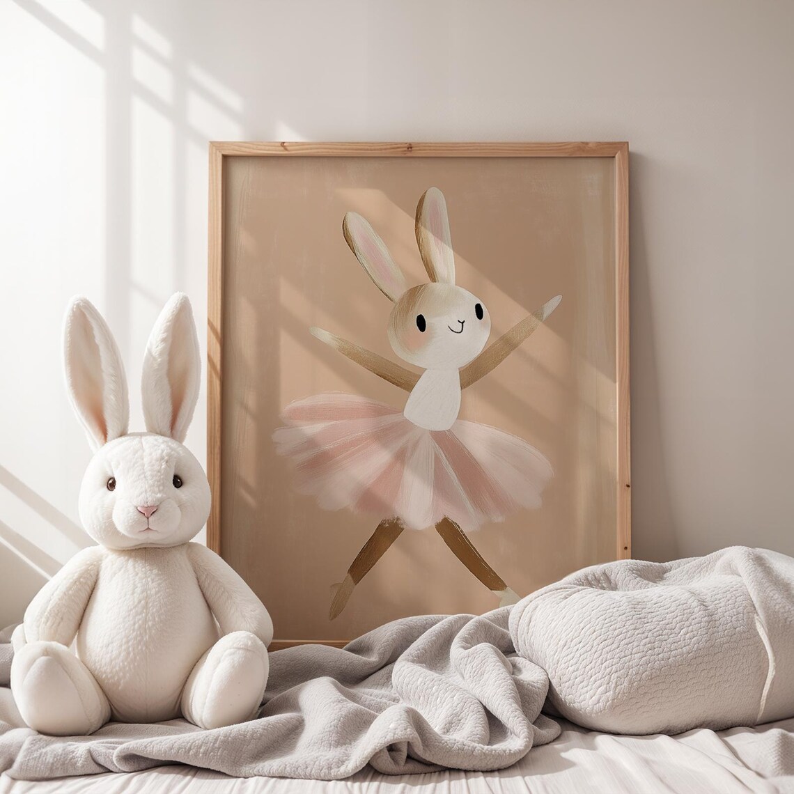 Dancing Ballerina Bunny Pink Tutu Watercolor Girls Room Wall Art