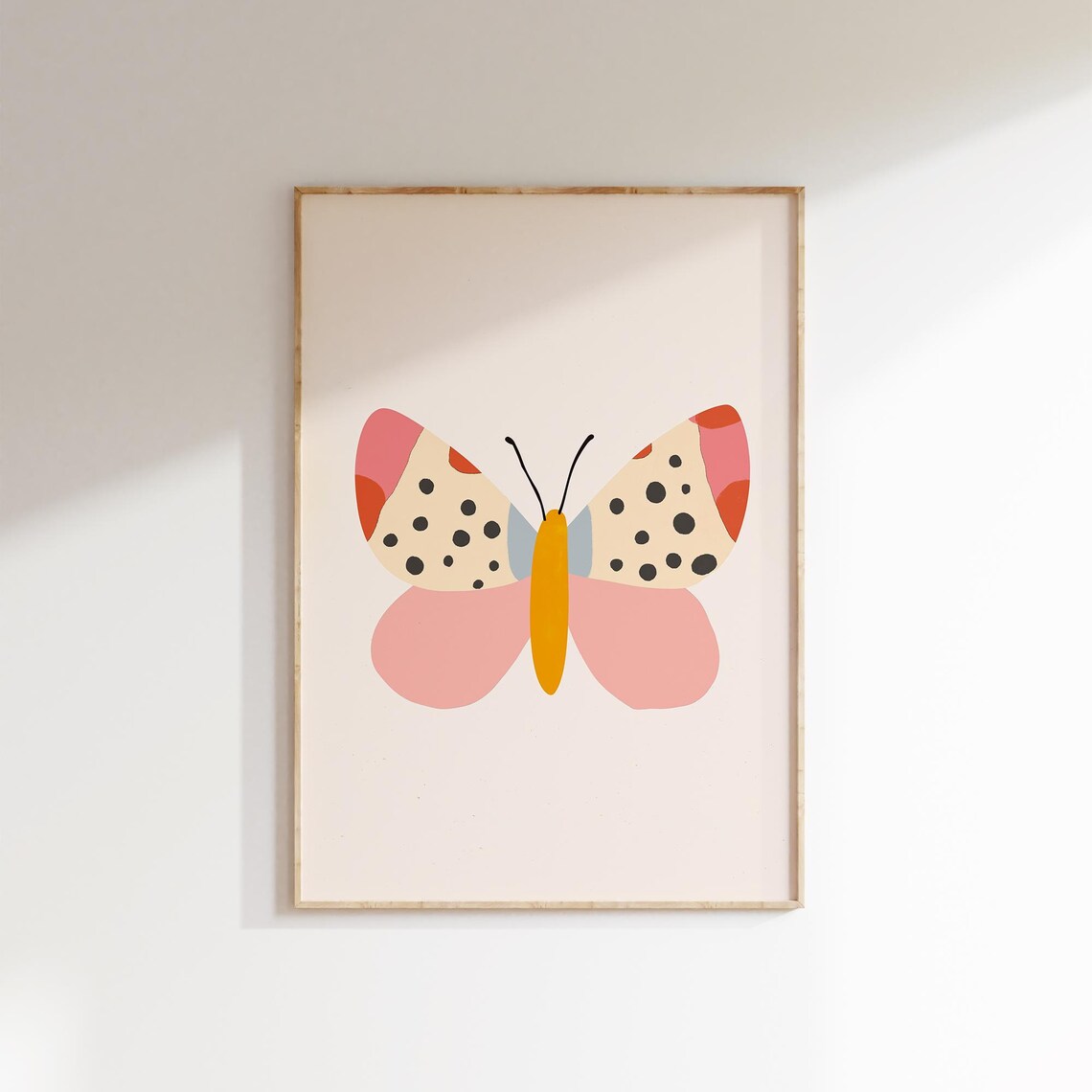 Pink Butterfly With Spotted Wings Nursery Kids Animal Poster - Image 2