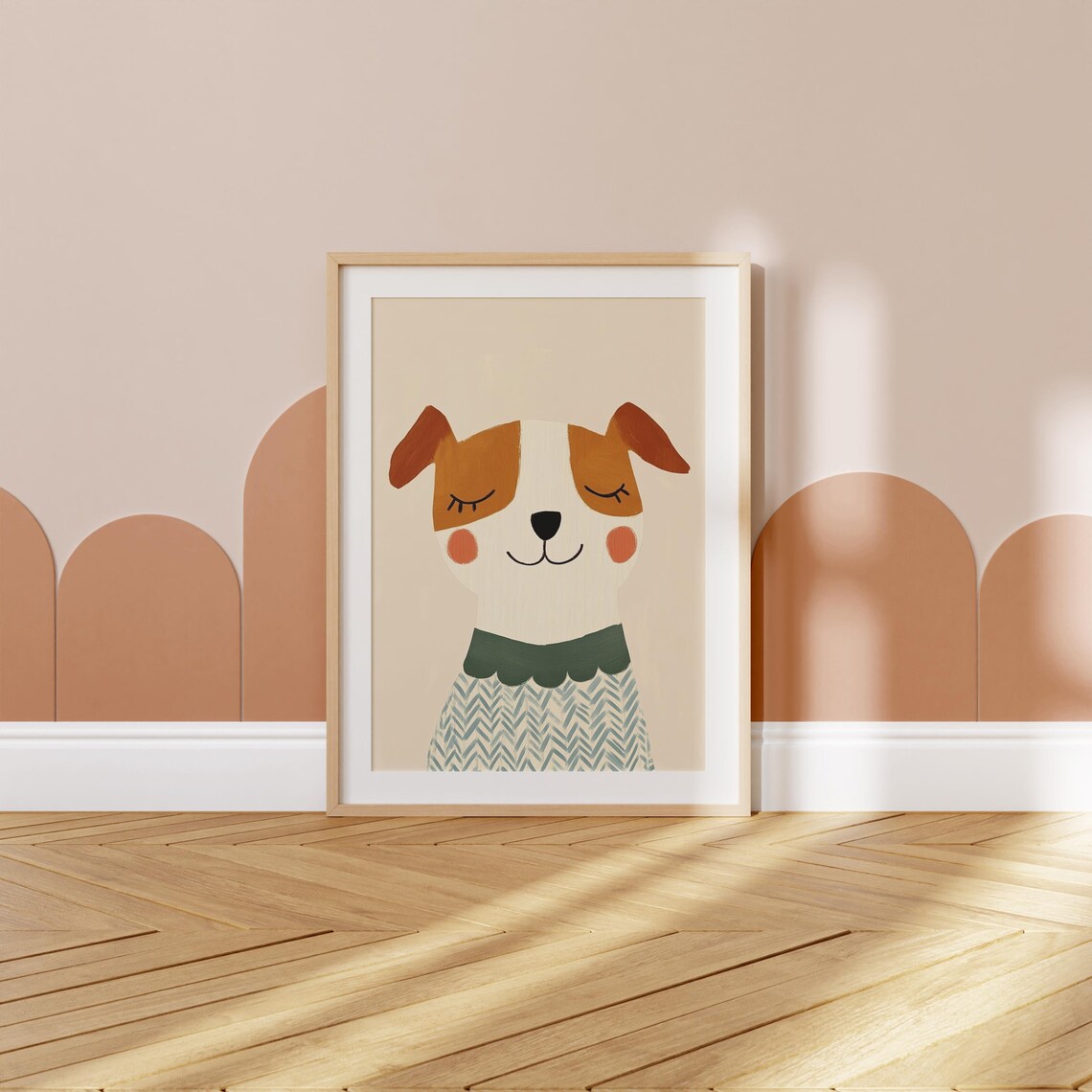 Sleepy Brown Puppy With Green Collar Nursery Kids Animal Poster - Image 3
