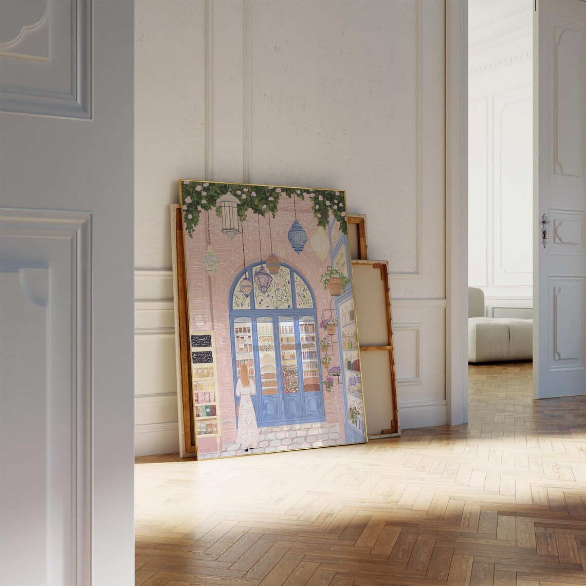 French Patisserie Sweet Shop Blue Doors Hanging Lanterns Poster - Image 6