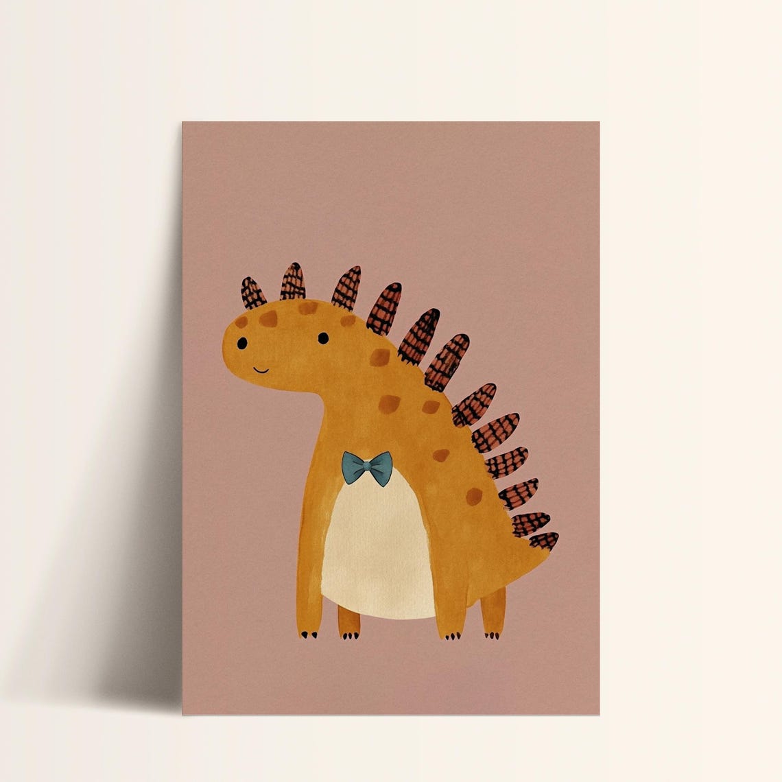 Mustard Dinosaur with Bow Tie Cute Kids Dino Nursery Art Poster - Image 2