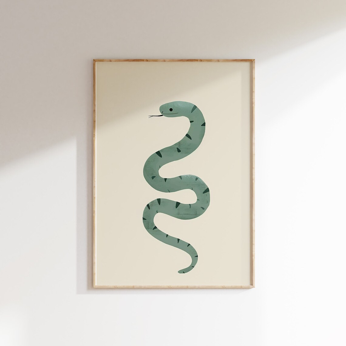 Scandinavian Green Snake Art Poster Cute Zigzag Nursery Style