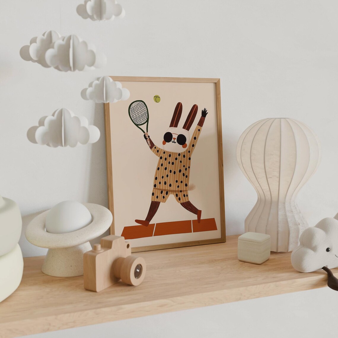 Tennis Bunny Sunglasses Polka Dot Outfit Kids Sports Nursery Wall Art Print - Image 4