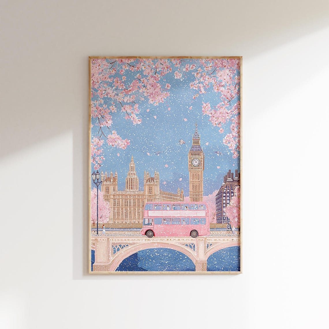 Big Ben London Spring Blossoms Pink Bus Westminster Bridge Poster