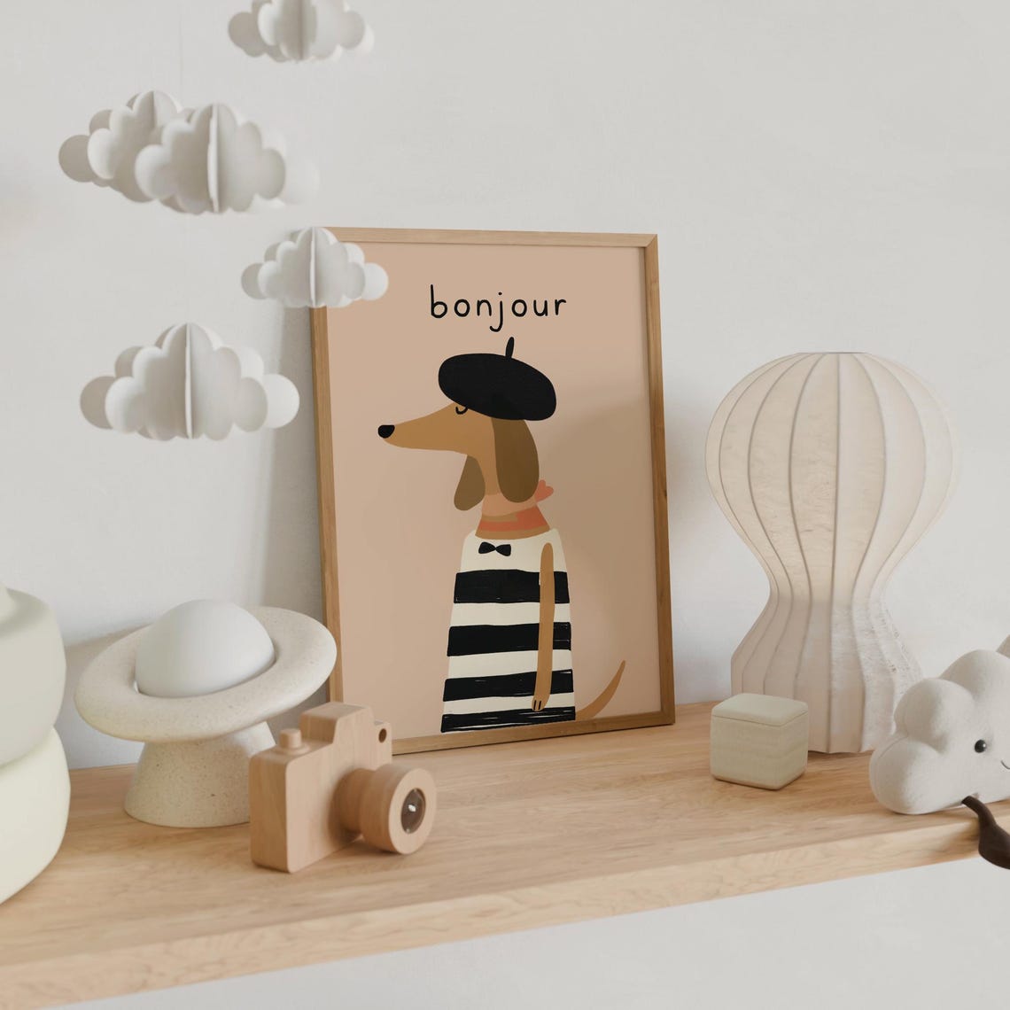 Bonjour Dachshund In Beret French Nursery Kids Room Art Print - Image 6