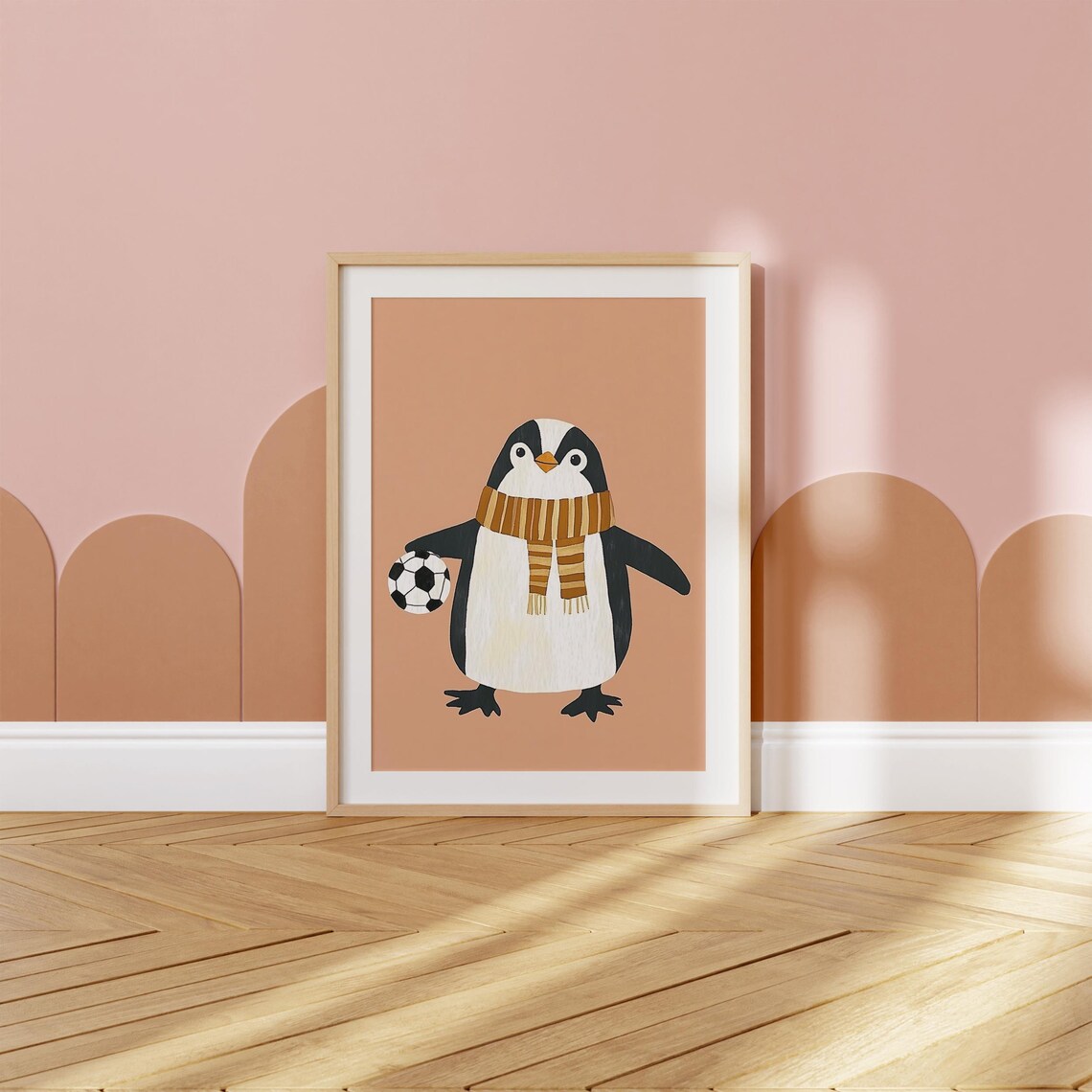 Cute Penguin Striped Scarf Soccer Ball Sports Kids Room Poster - Image 3