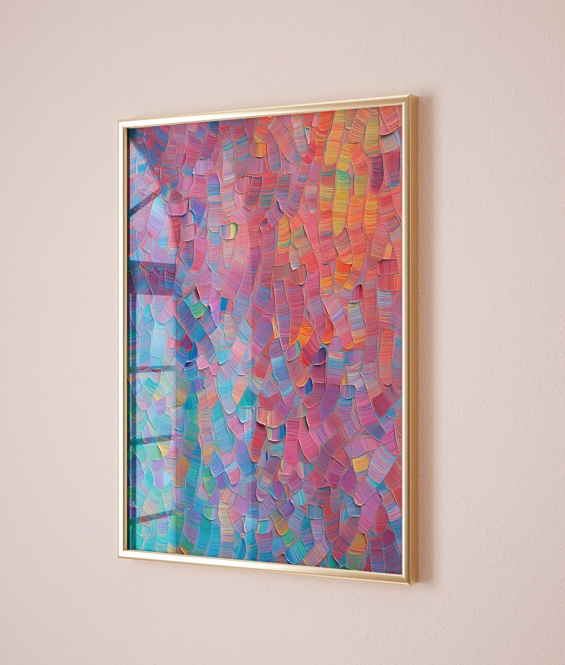 Teal Blue Purple Pink Orange Wavy Striped Abstract Art Poster - Image 2