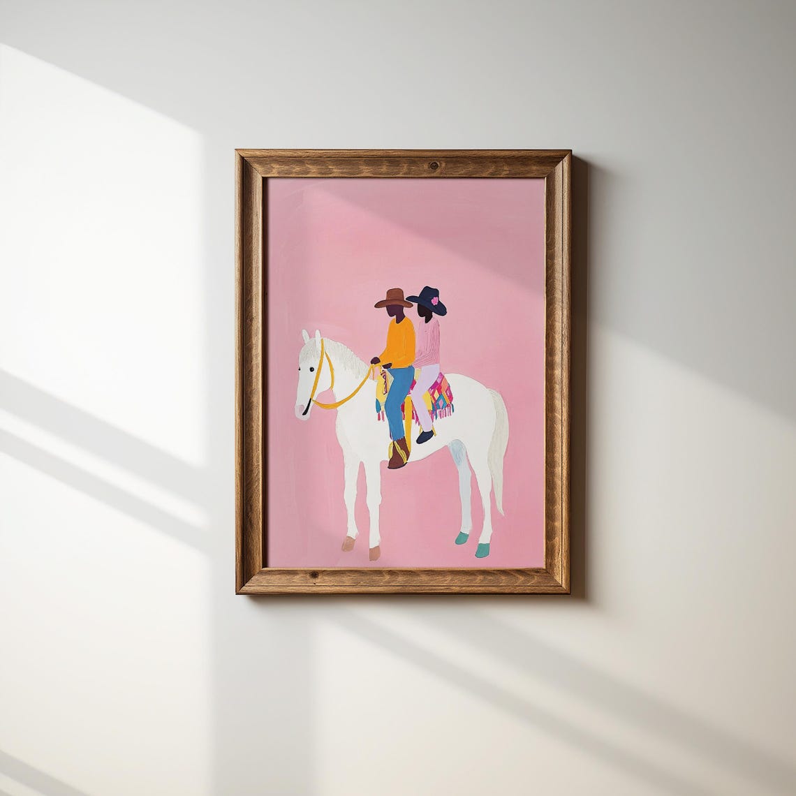 Western Couple Horse Print Southwestern Wall Art Maximalist Cowboy Decor Boho Cowgirl Art Pink Horse Poster Modern Western Wall Art