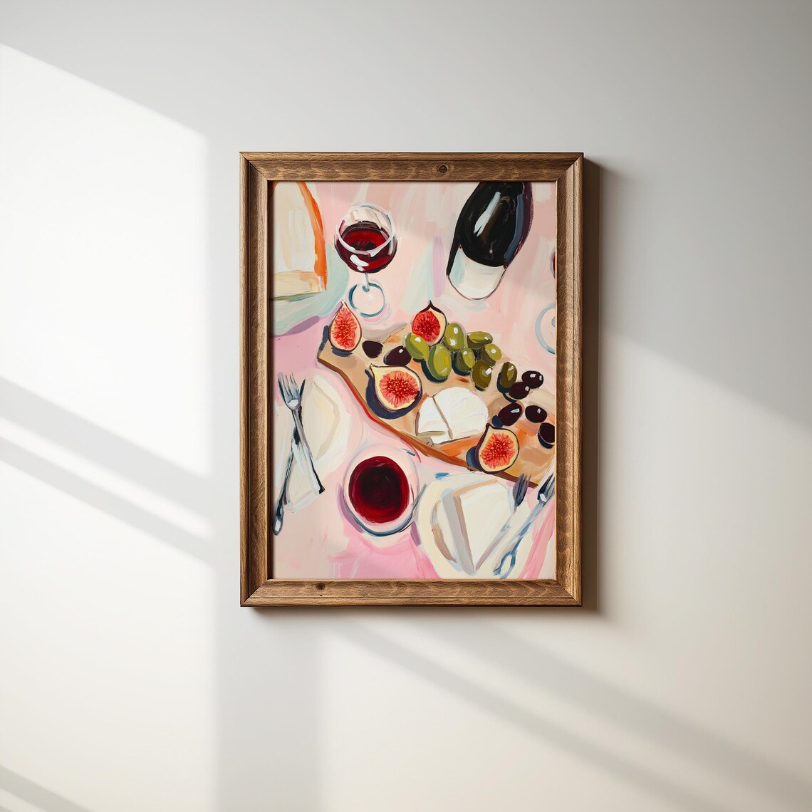 Pink Maximalist Wine Cheese Board Figs Olives Kitchen Dining Art Poster - Image 3
