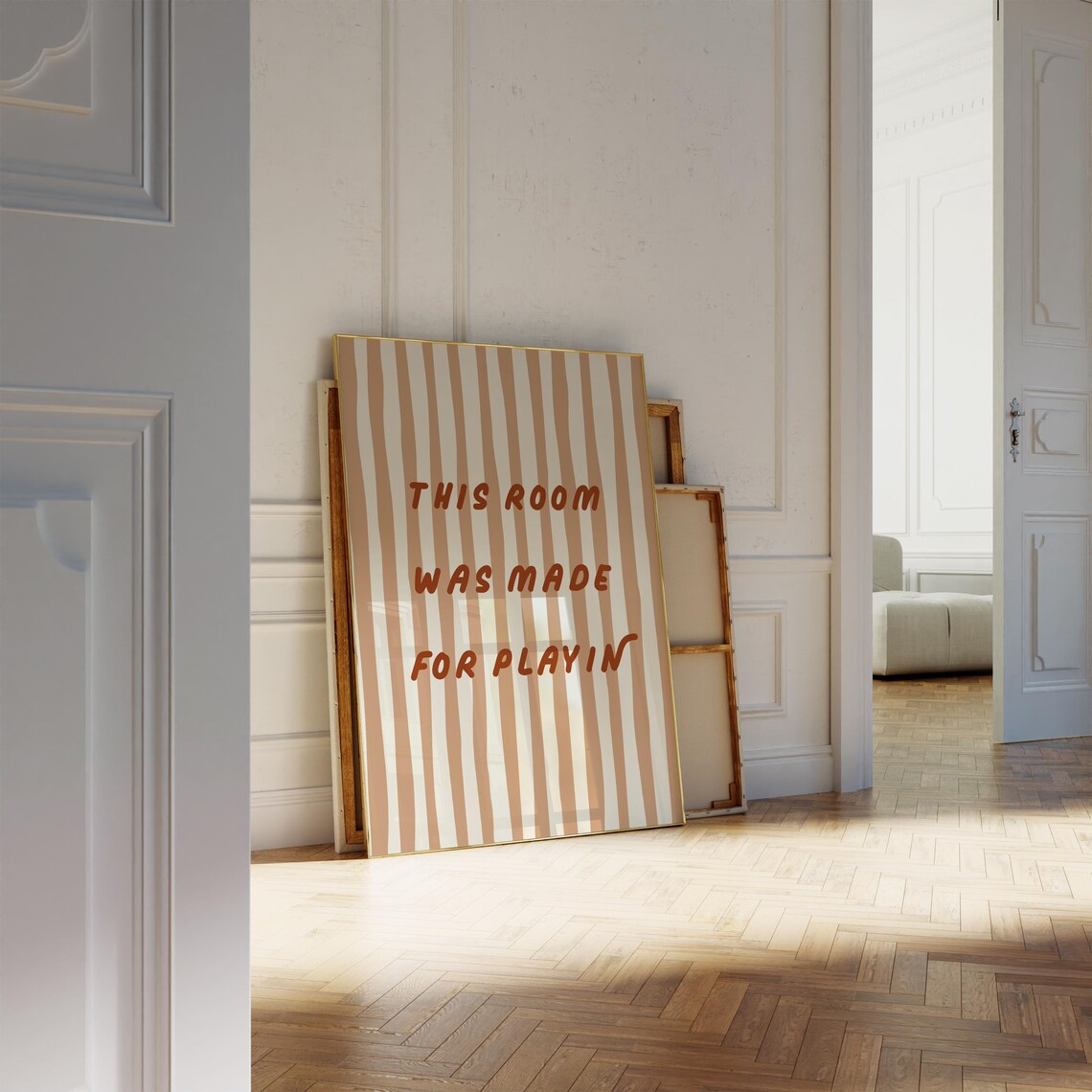 This Room Was Made For Playin Quote Tan Striped Neutral Kids Poster - Image 3