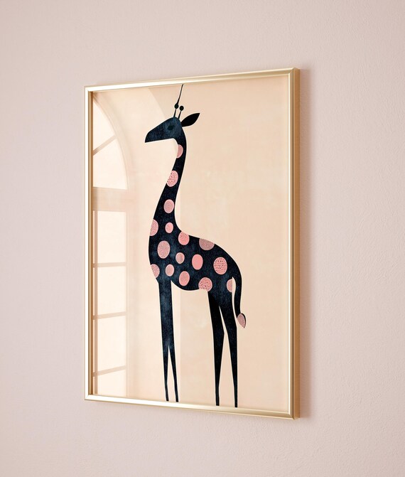 Chic Stylized Giraffe Pink Dots Modern Nursery Animal Poster