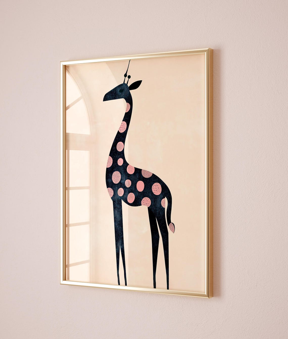 Chic Stylized Giraffe Pink Dots Modern Nursery Animal Poster