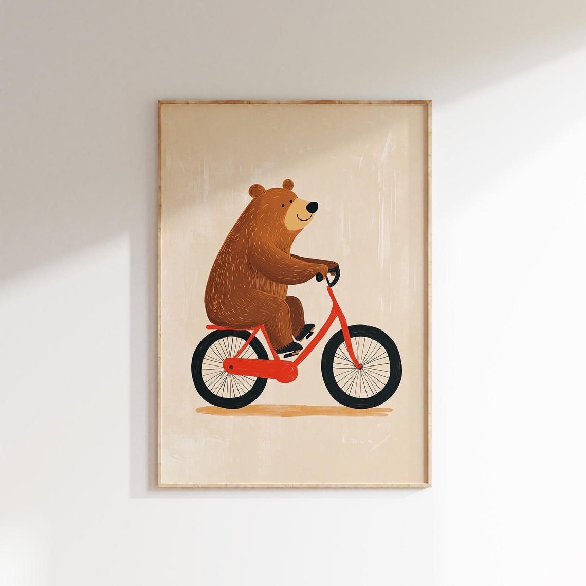 Brown Bear Riding Red Bicycle Cute Whimsical Nursery Kids Room Poster - Image 2