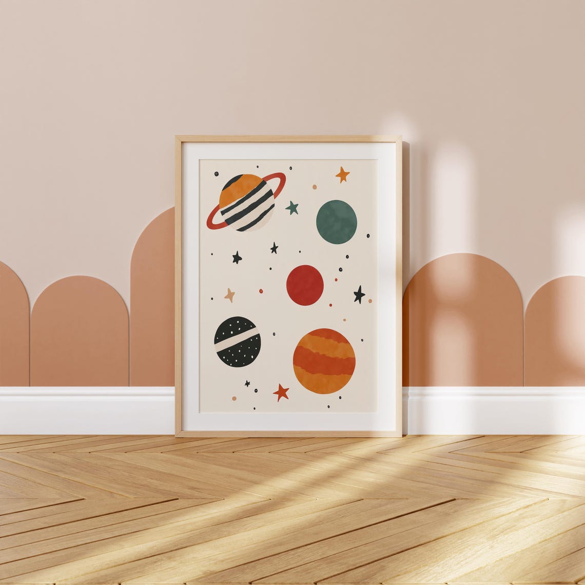Colorful Hand Painted Planets With Stars Space Kids Nursery Poster - Image 2