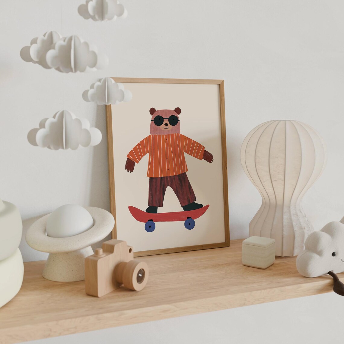 Cool Bear On Skateboard Orange Striped Shirt Sunglasses Wall Art - Image 6
