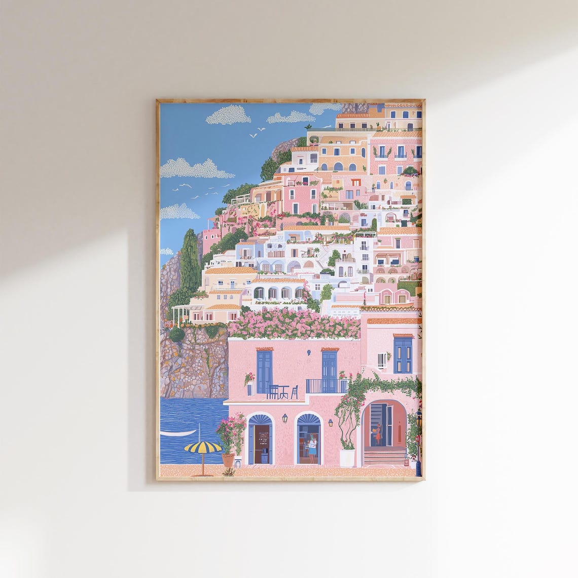 Amalfi Coast Pink Cliffside Village Mediterranean Summer Poster - Image 3