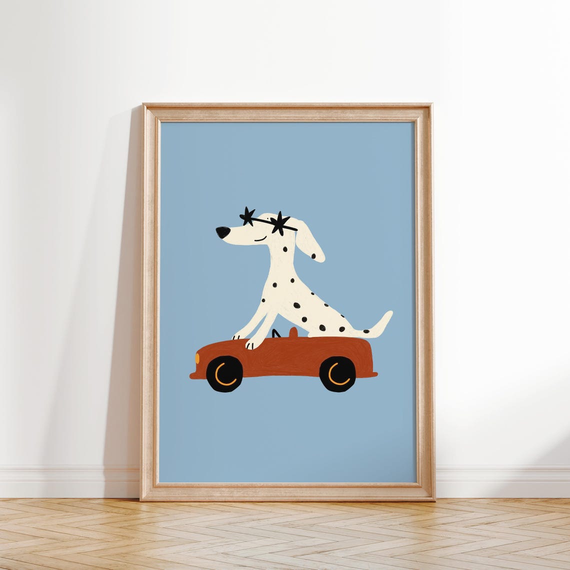 Spotted Dalmatian Driving a Red Car Cute Nursery Kids Room Wall Art - Image 2